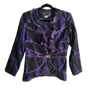 Fifth Sunday Exclusive Purple Black Floral Ruffle Embellished Jacket Blazer SZ 8